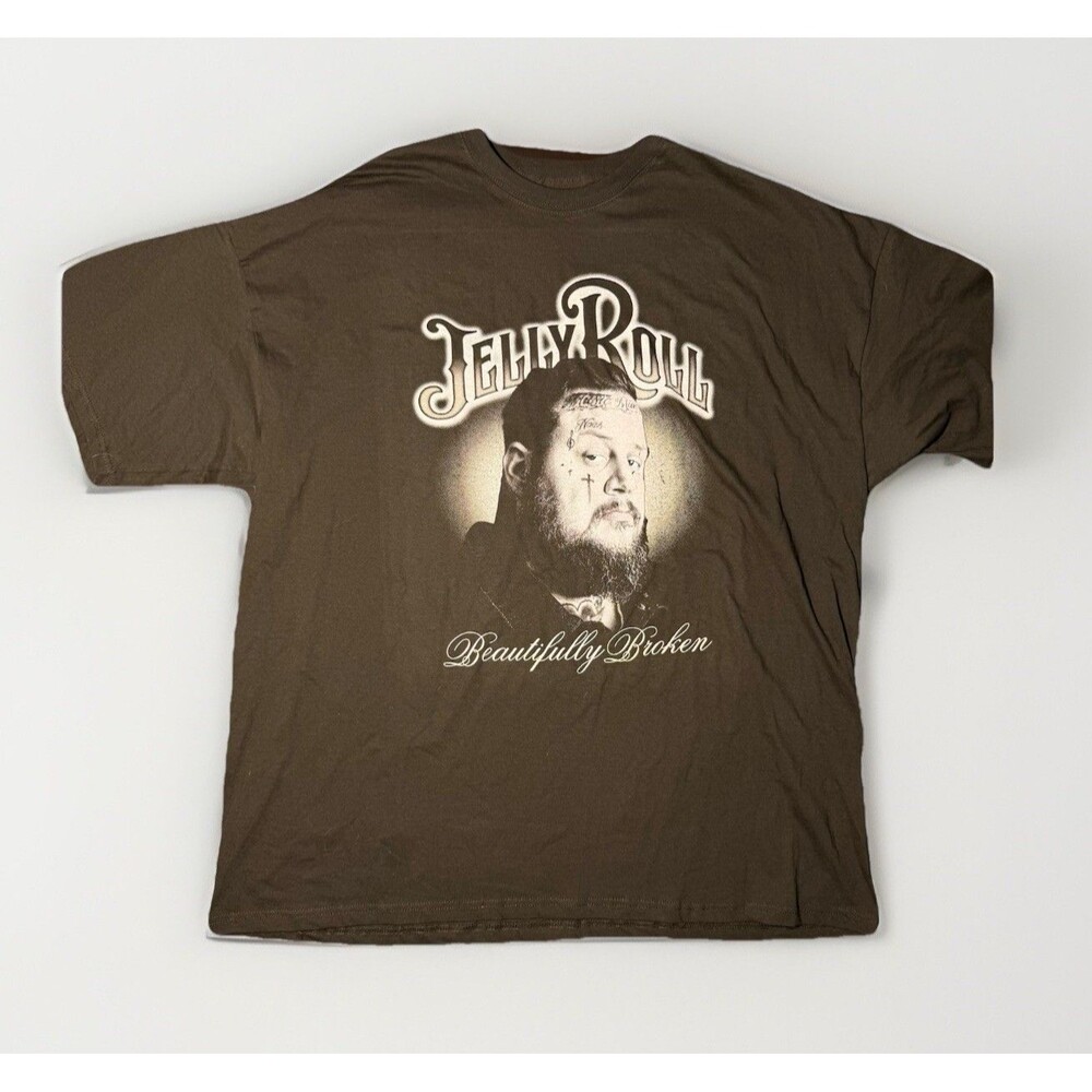 Jelly Roll T-Shirt Beautifully Broken Concert Graphic Print Brown Men’s Size 3XL